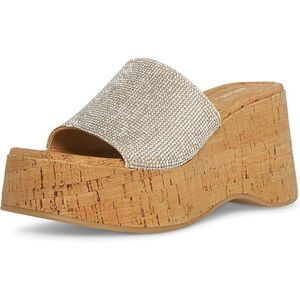 Madden Girl Women’s Zaharra Wedge Sandal Size 8 Silver Slides Summer-ready